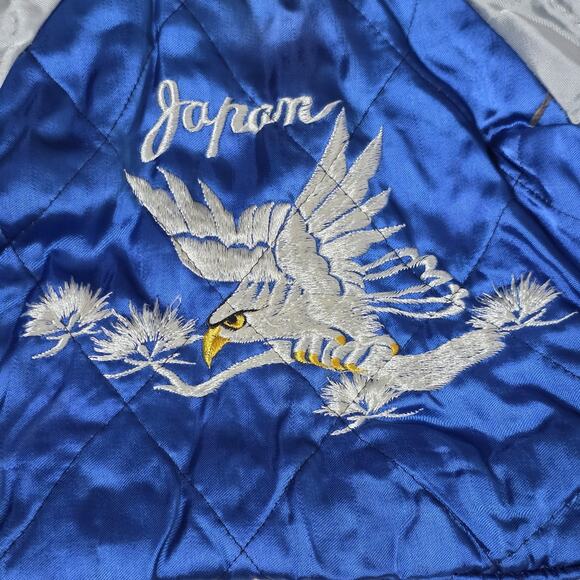 1950s Japan Sukajan Kids Jacket Reversible Red Velvet Blue Satin Tiger Eagle - Picture 13 of 15